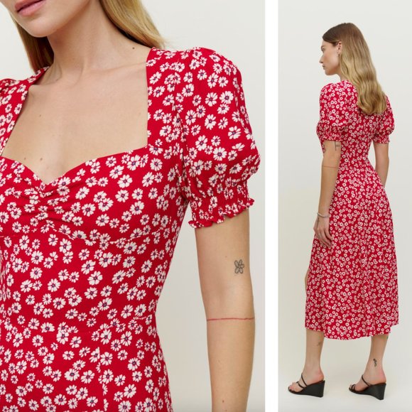 Reformation Red Floral Midi Dress - Picture 2 of 10